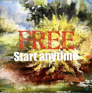 FREE BASIC watercolour tutorial FORSYTHIA IN BLOOM from watercolour Atmospheric Landscape ALL LEVELS
